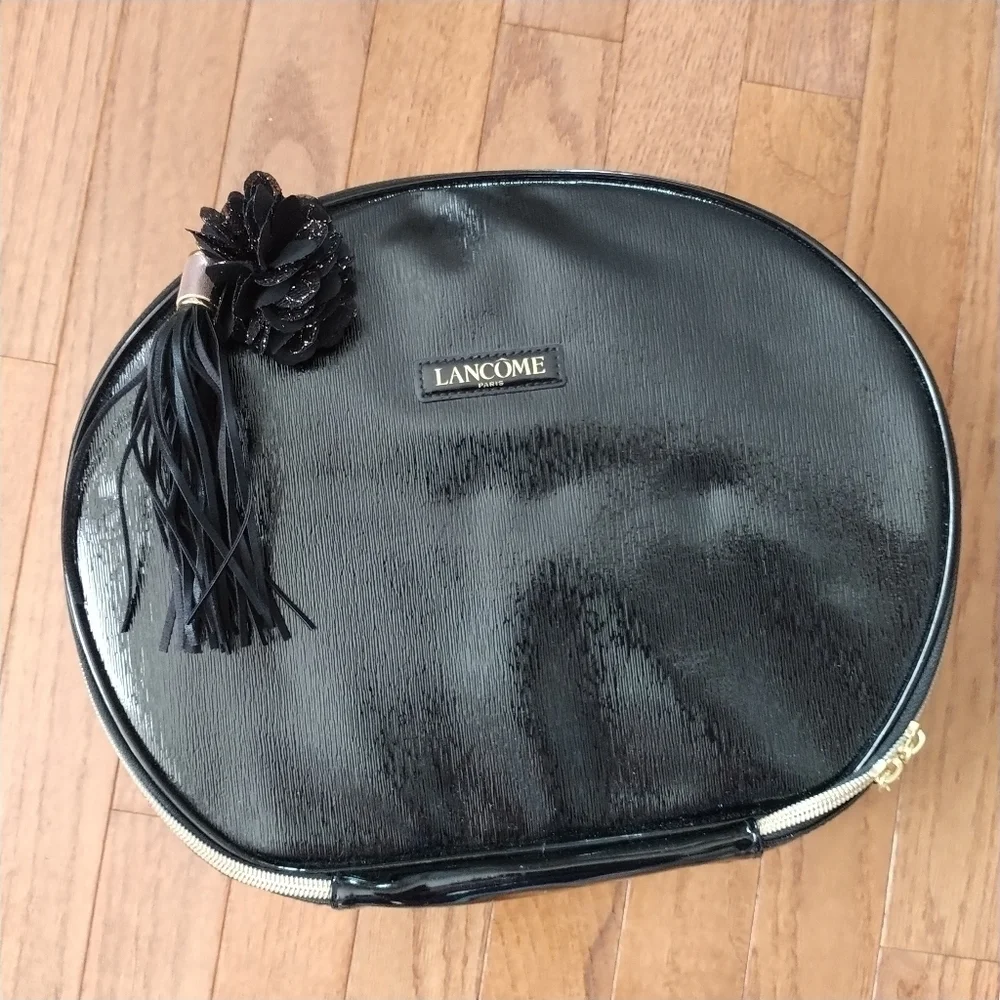 Lancome Faux Black Leather Train Make-up Travel Case